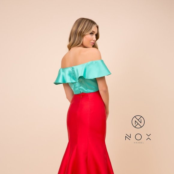 NEW FLOOR LENGTH OFF SHOULDER MERMAID TWO PIECE DRESS WITH ZIPPER BACK NX Q129 - Picture 6 of 8